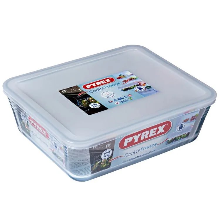 Форма с крышкой Pyrex из боросиликатного стекла 27х22х9 см прозрачная.
