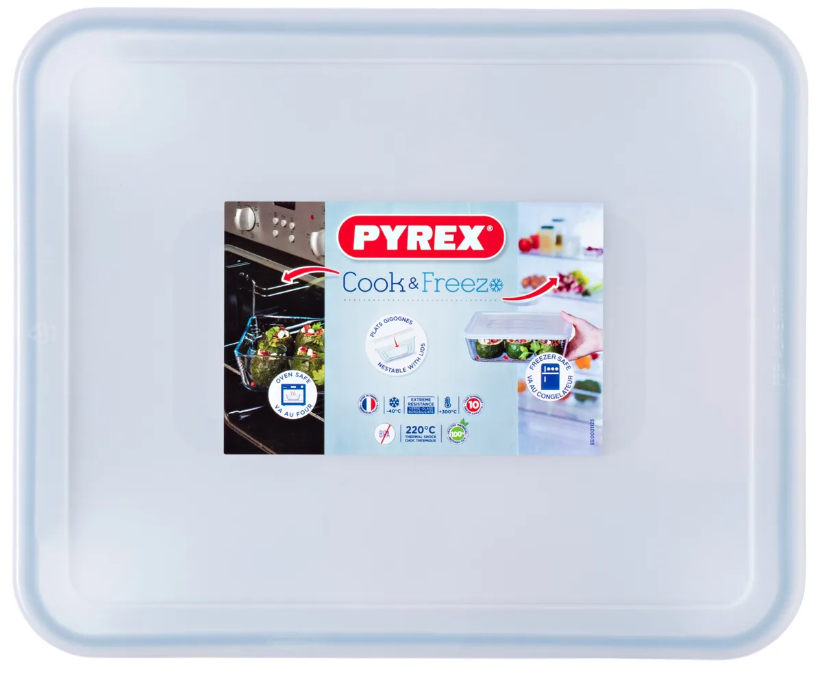 Форма с крышкой Pyrex из боросиликатного стекла 27х22х9 см прозрачная.