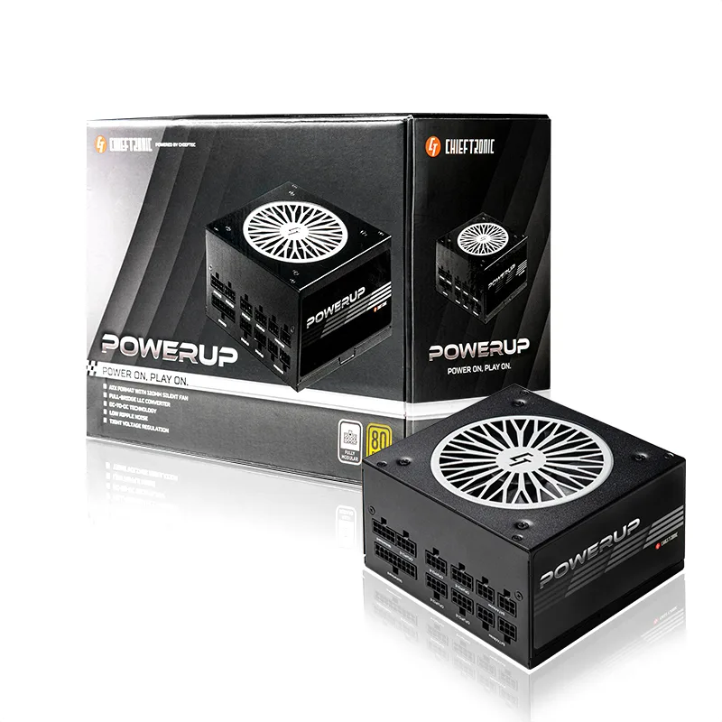 Блок питания CHIEFTEC PowerUP (850W), >90%, 80+ Gold, 120мм, 1xMB 24pin(20+4), 2xCPU 8pin(4+4), 3xMolex, 9xSATA, 6xPCIe 8pin(6+2), Полностью модульный.