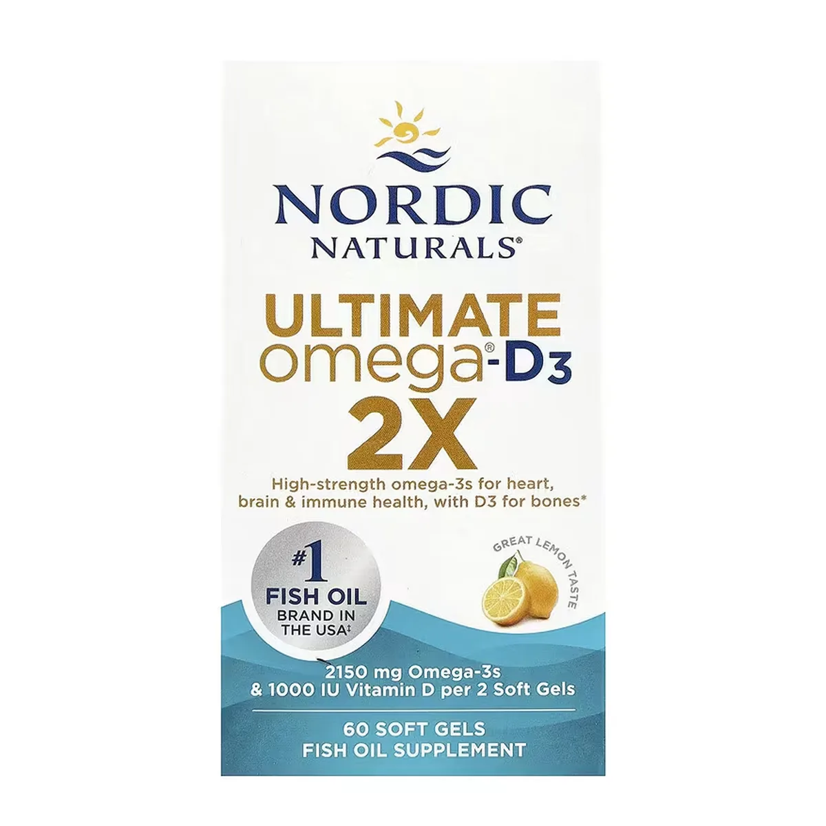 Ultimate Omega 2X D3 Nordic Naturals риб'ячий жир 60 м'яких капсул 2150 мг Омега-3 1000 МЕ D3