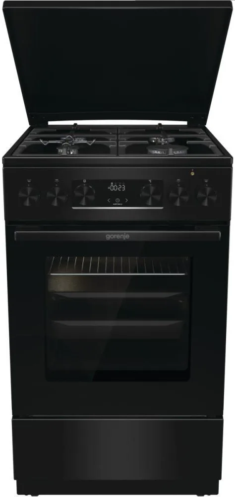 Комбінована плита Gorenje, 70 л, 50x60 см, з дисплеєм, чавунна, чорна.
