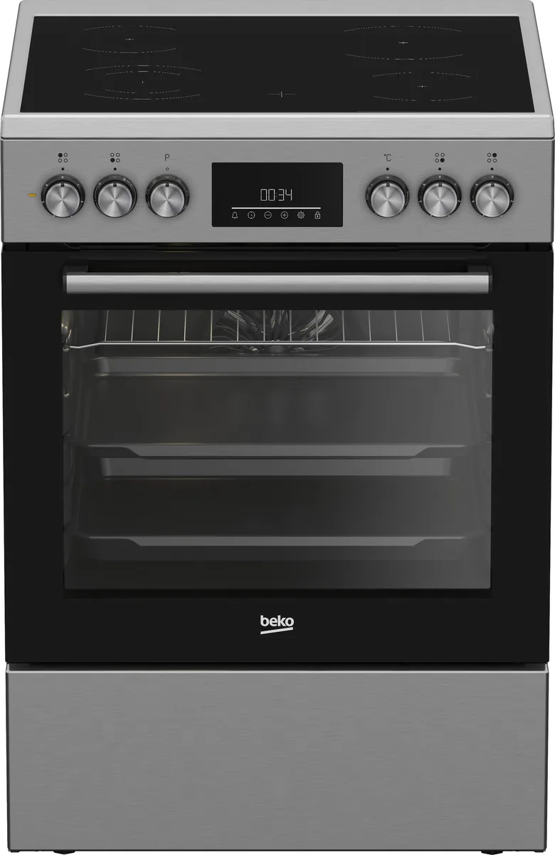 Електрична склокерамічна плита Beko, об'ємом 66 л, розміри 60x60 см, з дисплеєм та конвекцією, з нержавіючої сталі.