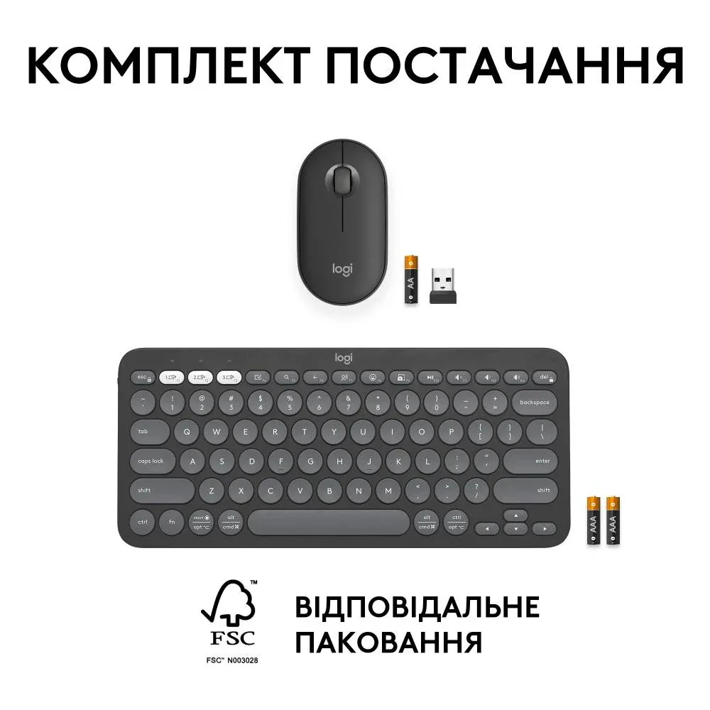 IT набор Logitech Клавиатура и мышь пластик 124х59х107 мм Серый