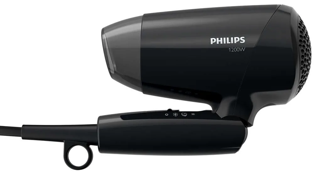 Фен Philips компактный 1200 Вт черный с холодным воздухом и складной ручкой.
