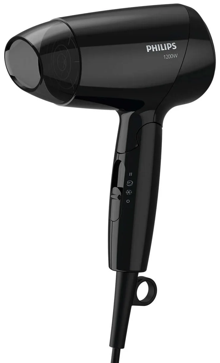 Фен Philips компактный 1200 Вт черный с холодным воздухом и складной ручкой.
