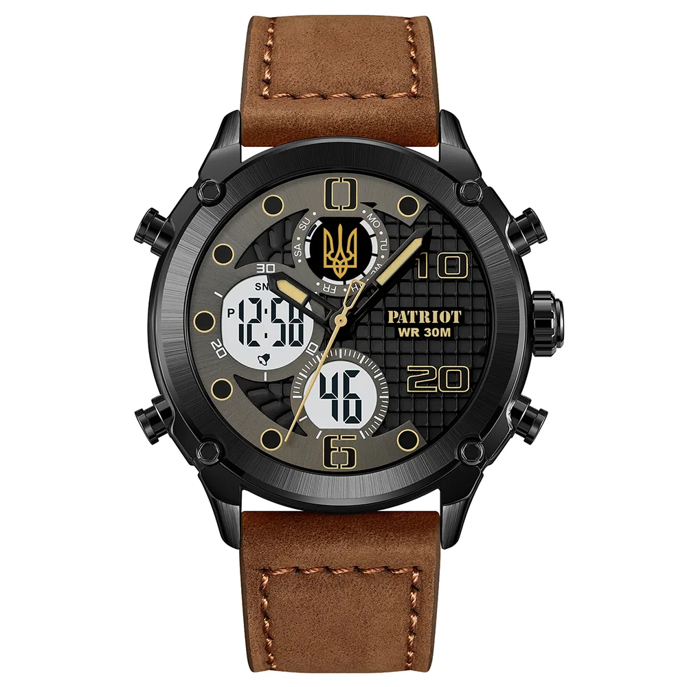 Наручні годинники Patriot метал нубукова шкіра 45,9х52,9 мм чорні коричневі