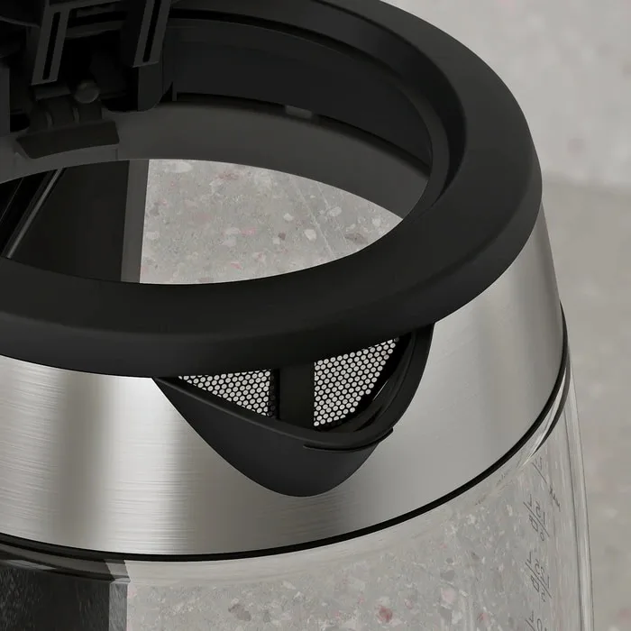Електрочайник Electrolux 1.7л, Strix, скляний, сріблястий з чорними елементами.