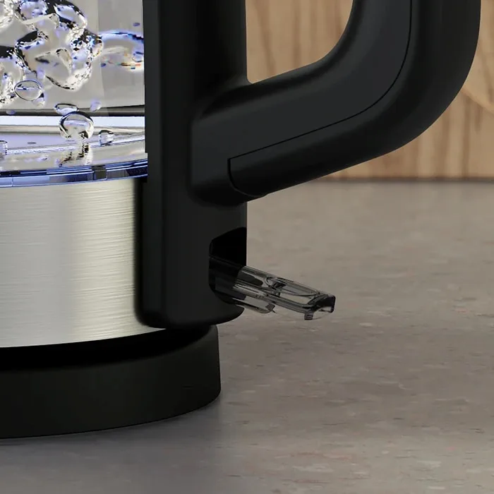 Електрочайник Electrolux 1.7л, Strix, скляний, сріблястий з чорними елементами.