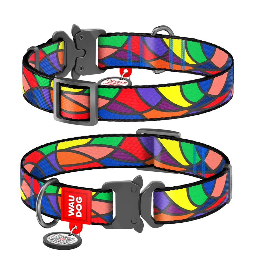 Нашийник WAUDOG Nylon 25 мм 33-49 см нейлоновий Вітраж з QR паспортом металева пряжка