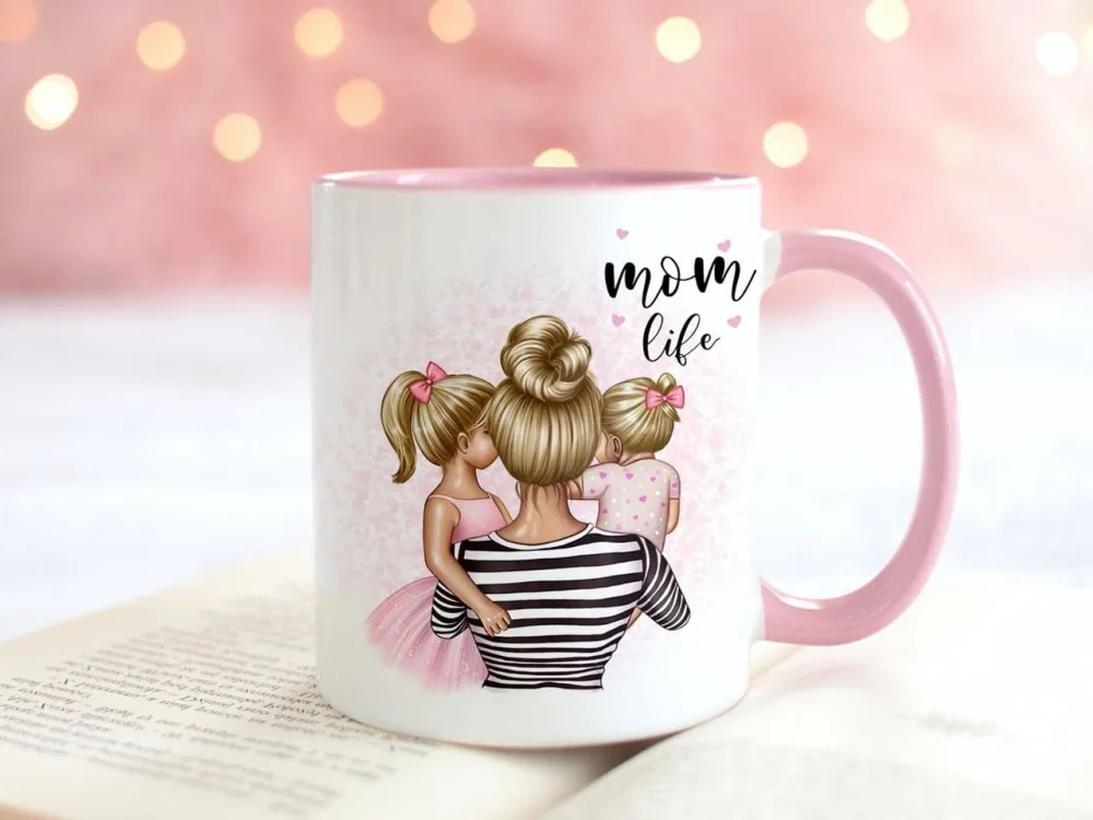 Чашка кераміка 330 мл біло-рожева Mom Life
