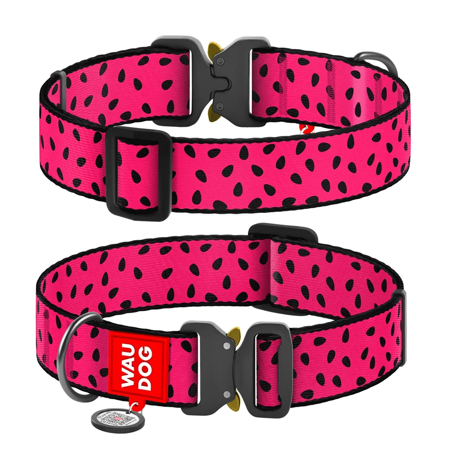 Нашийник WAUDOG Nylon XXL 35 мм 46-70 см нейлоновий Кавун з QR паспортом