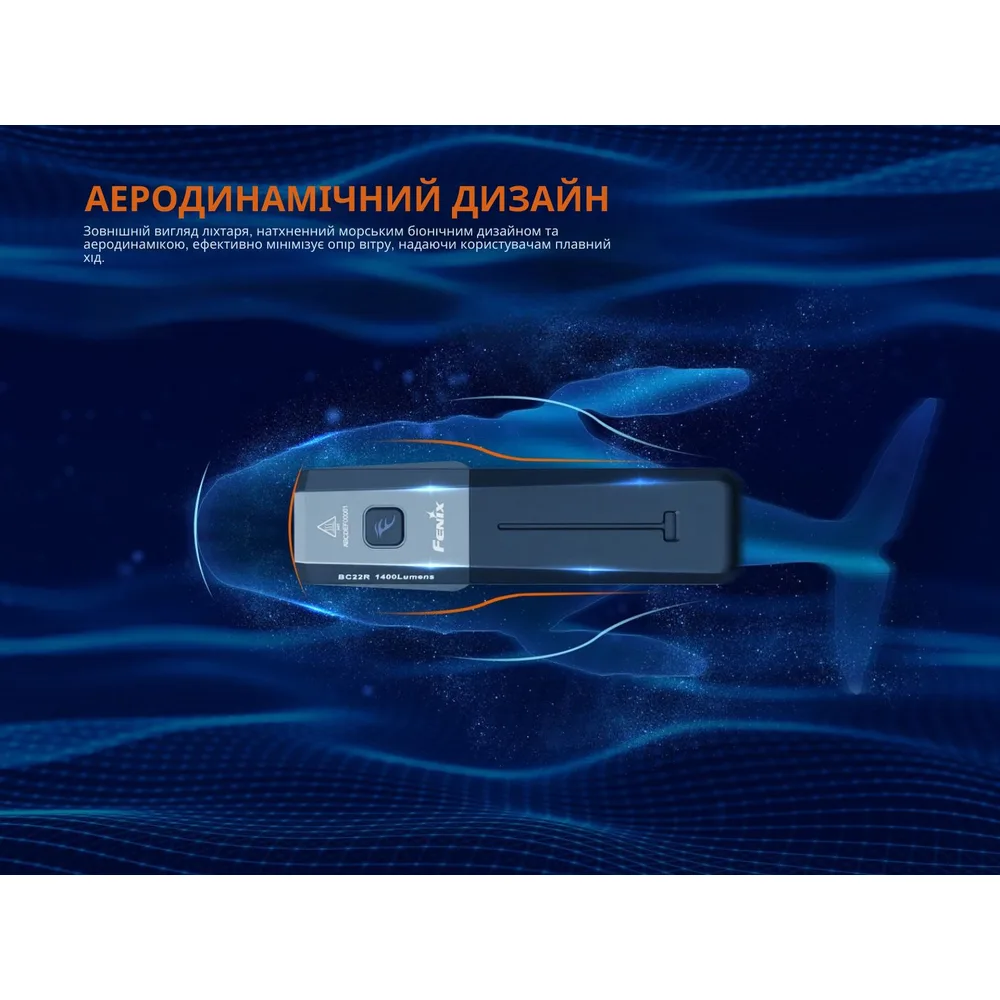 Велофара Fenix 115х34х29 мм біла з акумулятором 18650 1400 лм