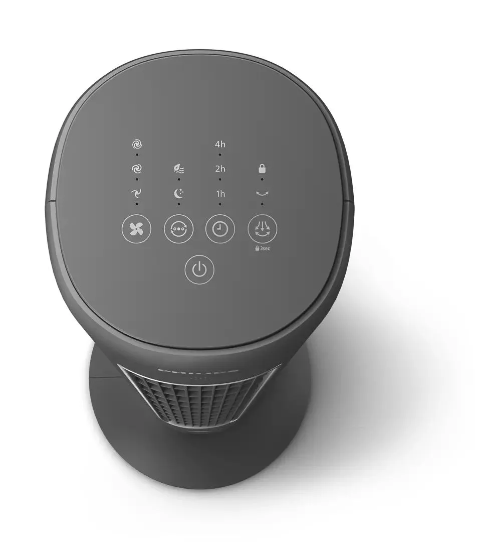 Колонний вентилятор Philips, висота 110 см, потужність 40 Вт, з дистанційним керуванням, LED-дисплей, графітовий колір.