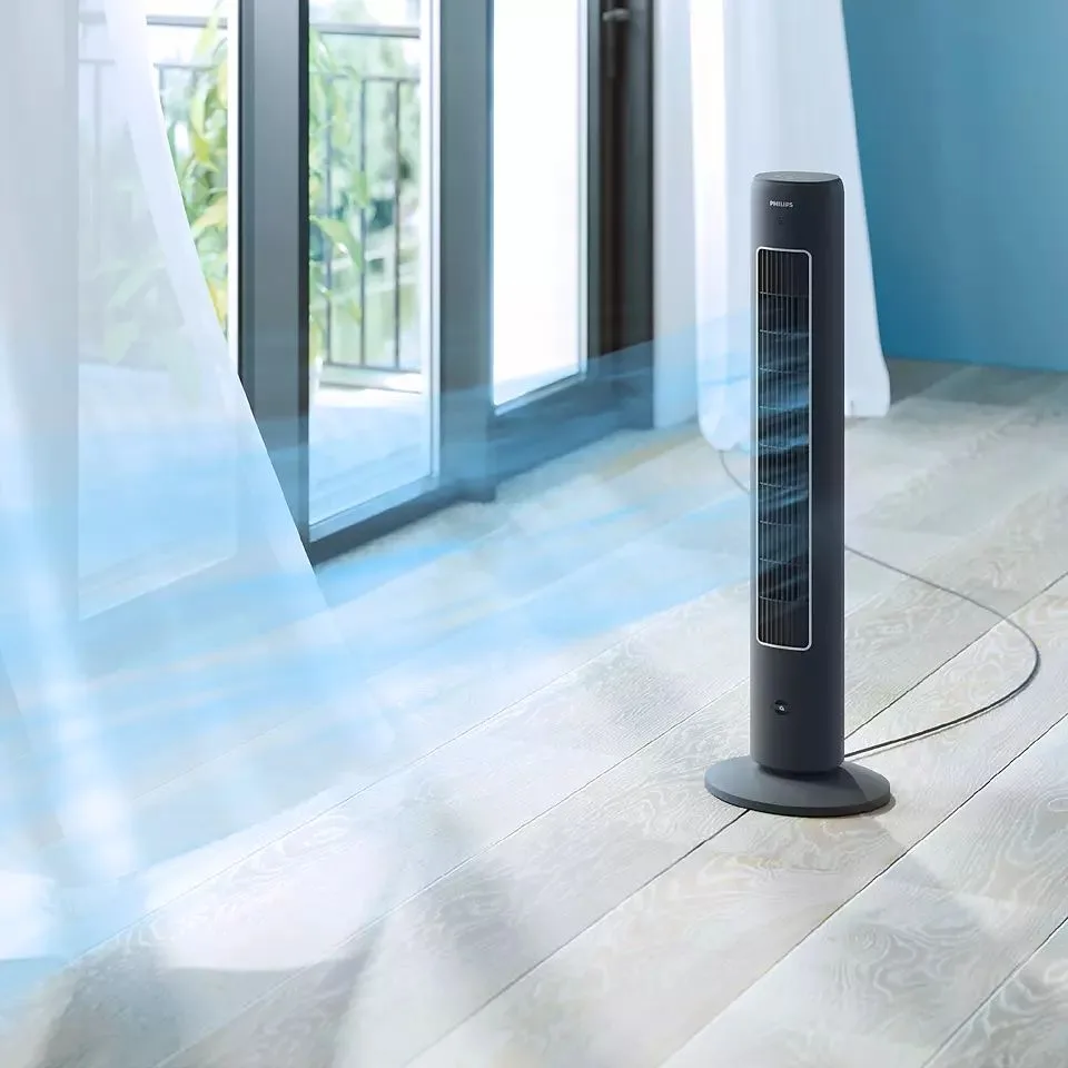 Колонний вентилятор Philips, висота 110 см, потужність 40 Вт, з дистанційним керуванням, LED-дисплей, графітовий колір.