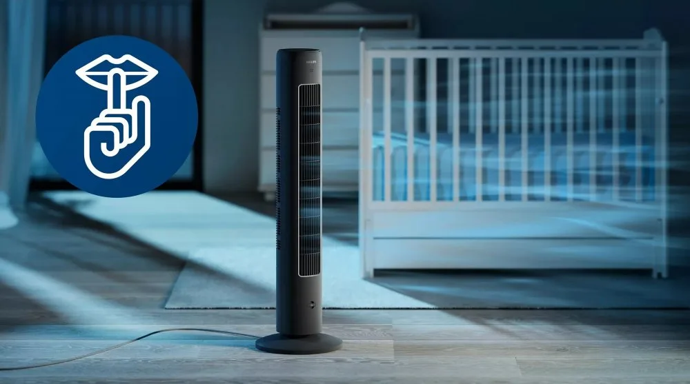 Колонний вентилятор Philips, висота 110 см, потужність 40 Вт, з дистанційним керуванням, LED-дисплей, графітовий колір.