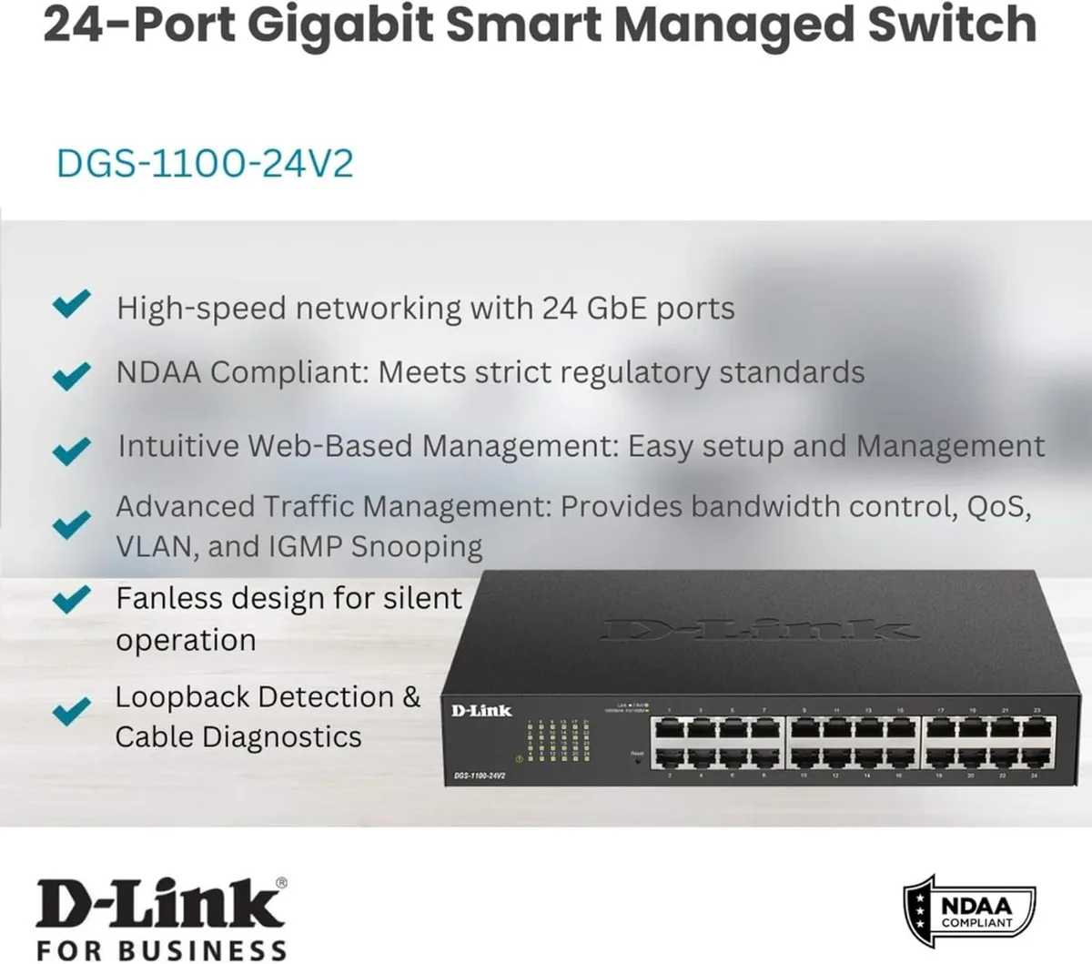 Комутатор D-Link DGS-1100-24PV2 24xGE (1-12 PoE) EasySmart
