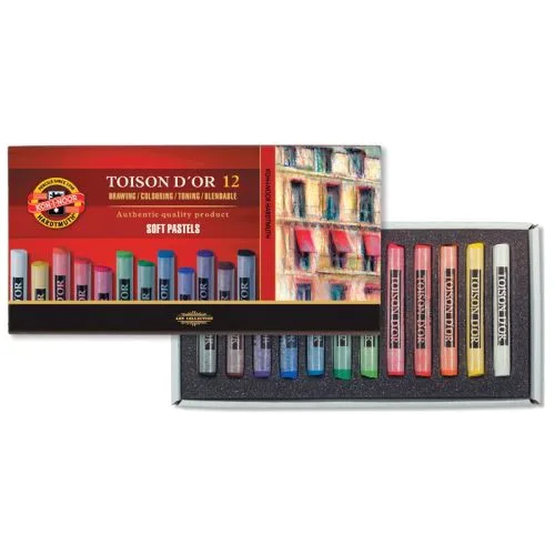 Пастель TOISON D'OR 12 кольорів KOH-I-NOOR м'яка мистецька пастель для малювання.