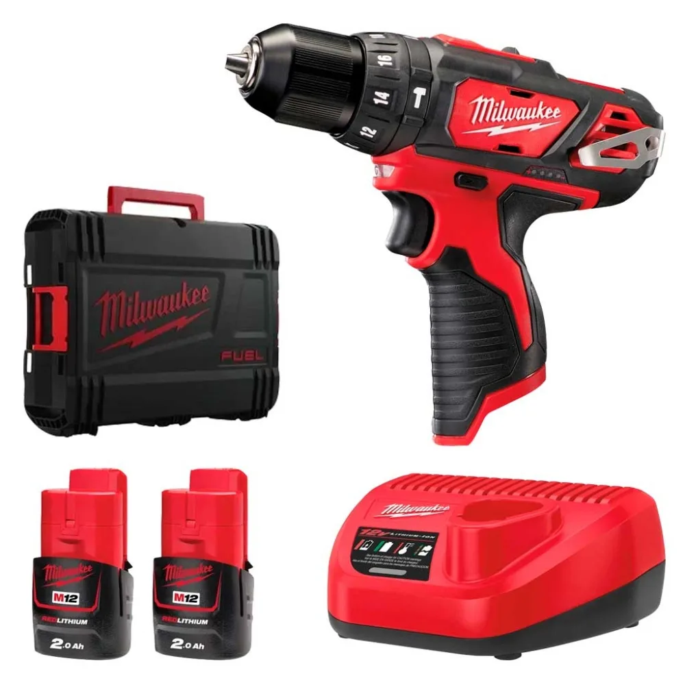 Акумуляторний шурупокрут-дриль Milwaukee M12 BPD-202C 12В, 2 батареї по 2А·год, момент 30Нм, швидкість 0-1500 об/хв, з зарядним пр