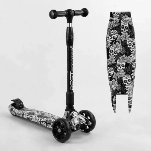 Трехколесный самокат Best Scooter с алюминиевым рулем и светящимися PU колесами для детей и подростков.