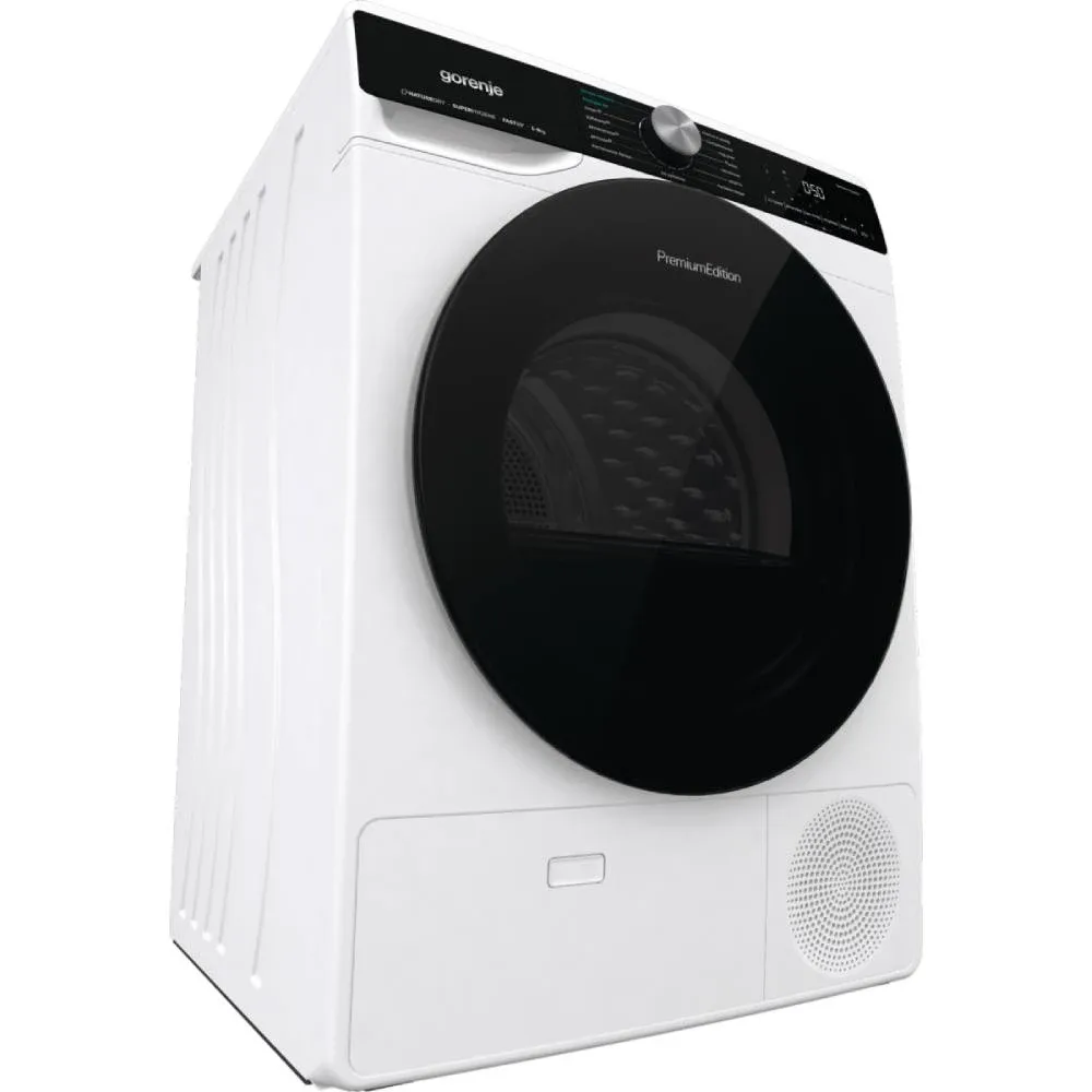 Сушильна машина Gorenje з тепловим насосом, 9 кг, клас енергоефективності A++, 60 см, з дисплеєм, 15 програмами, підсвічуванням ба