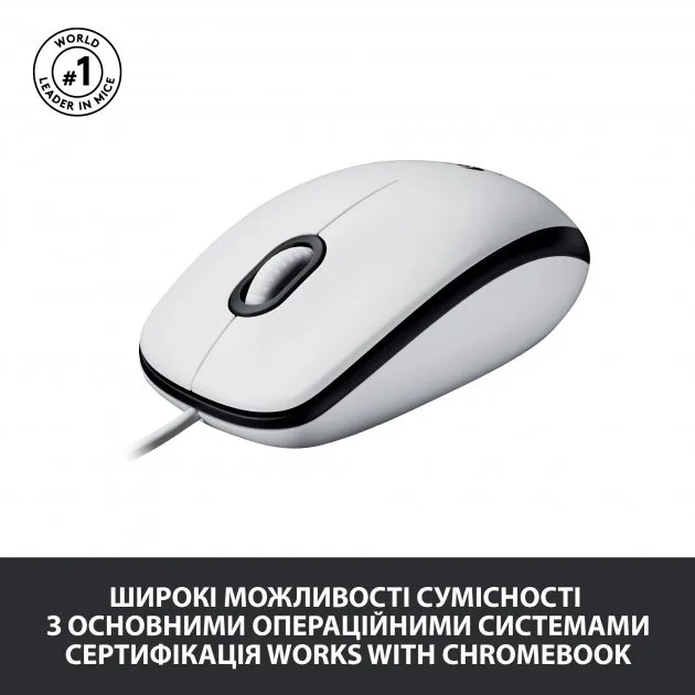 Миша Logitech оптична дротова середня біла USB 1000 dpi