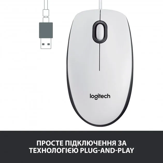 Миша Logitech оптична дротова середня біла USB 1000 dpi