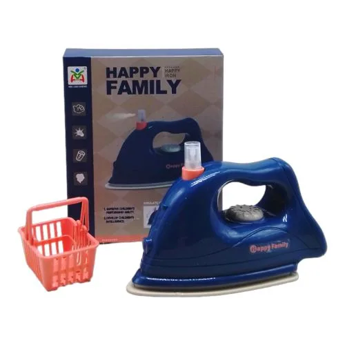 Игрушечный утюг с вибрацией Happy Family с функцией спрея для детей синего цвета пластиковый утюг