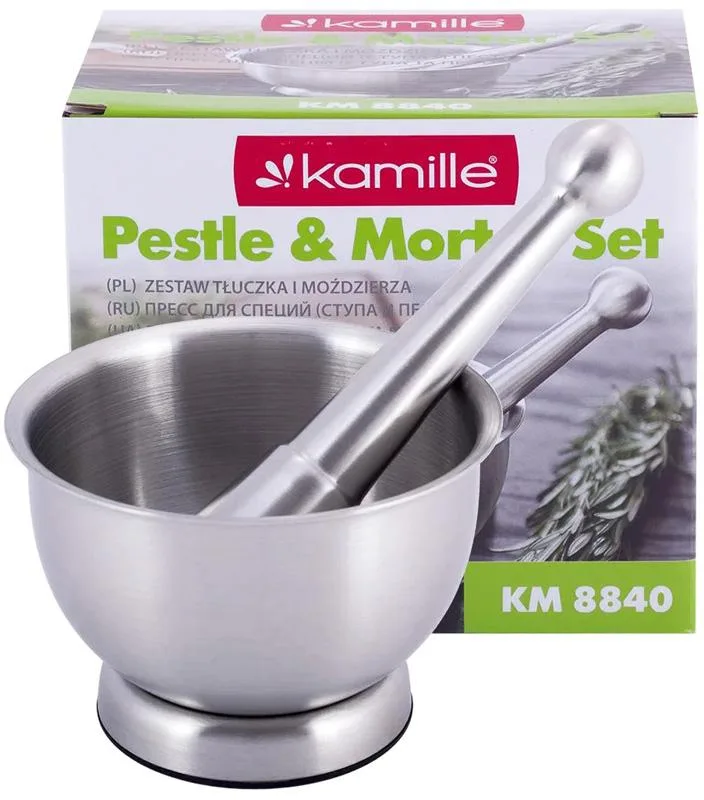 Ступа Kamille нержавеющая сталь 12,5х8,5х8 см с пестиком стальным