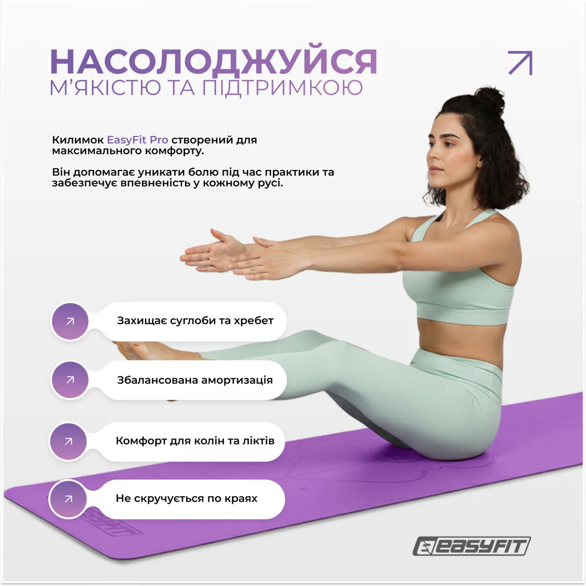 Коврик для йоги EasyFit каучук 5 мм фиолетовый