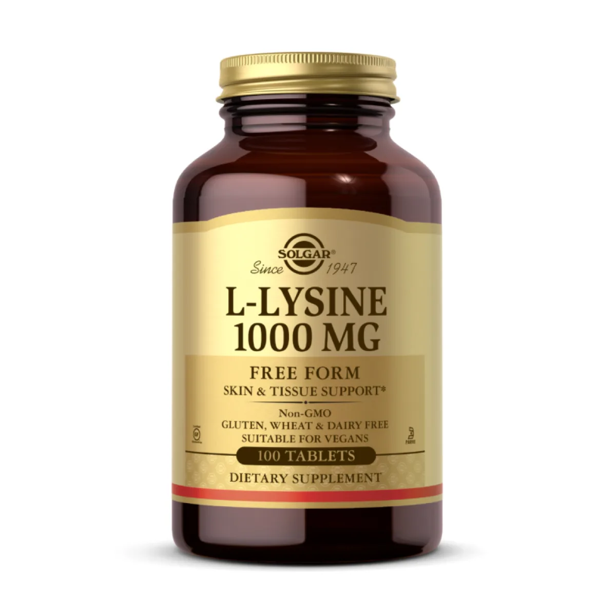 L-Lysine Solgar свободная форма 1000 мг 100 табл без ГМО без глютена для вегетарианцев