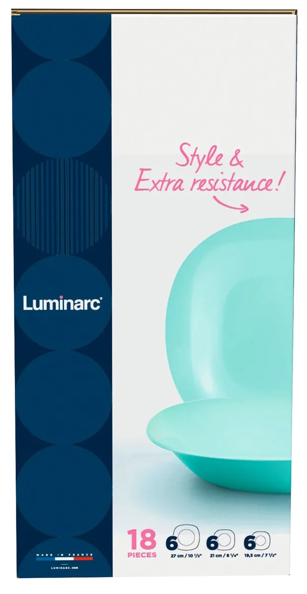 Сервиз столовый Luminarc 18 предметов из опалового стекла на 6 персон, голубой.