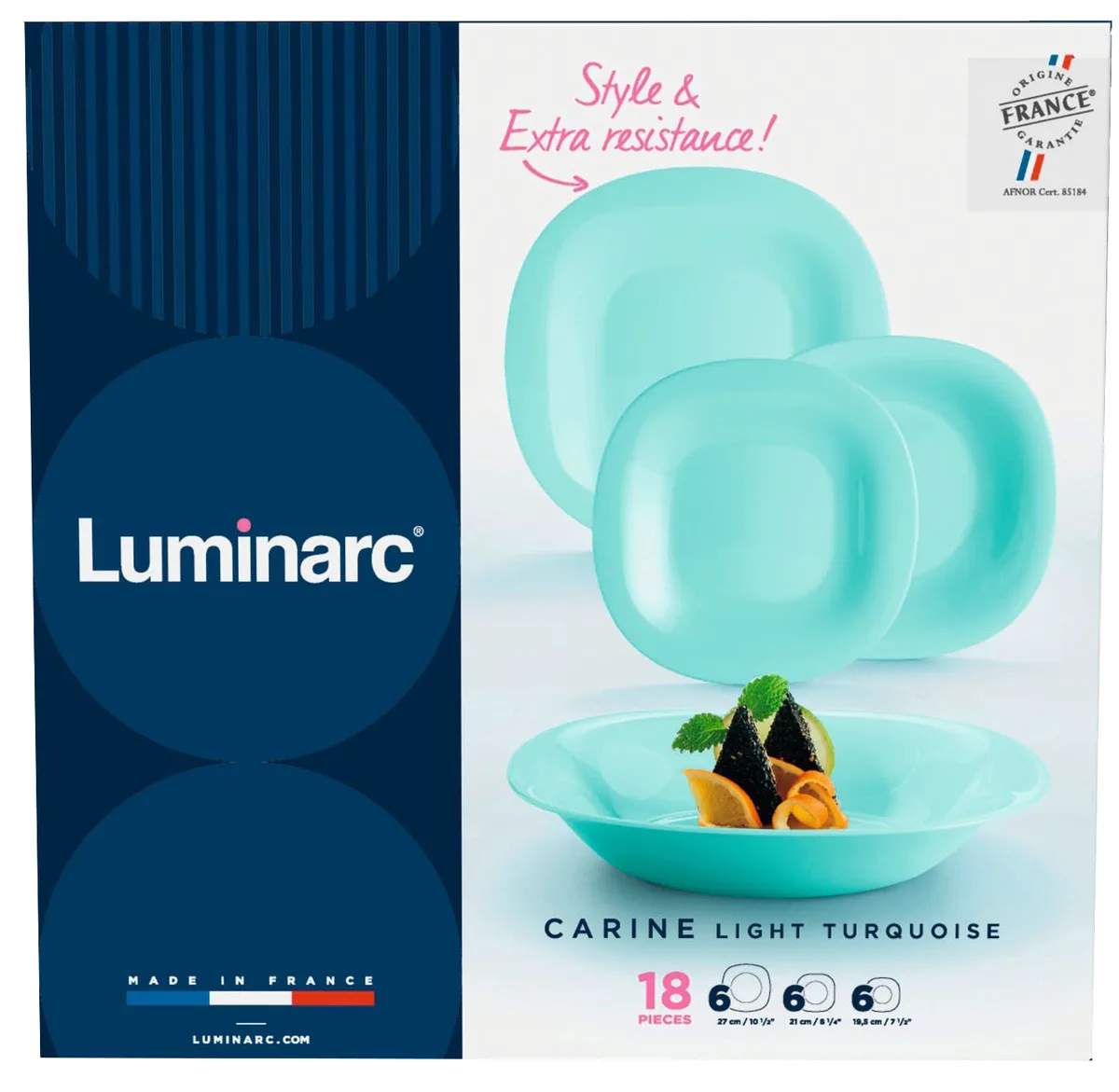 Сервиз столовый Luminarc 18 предметов из опалового стекла на 6 персон, голубой.