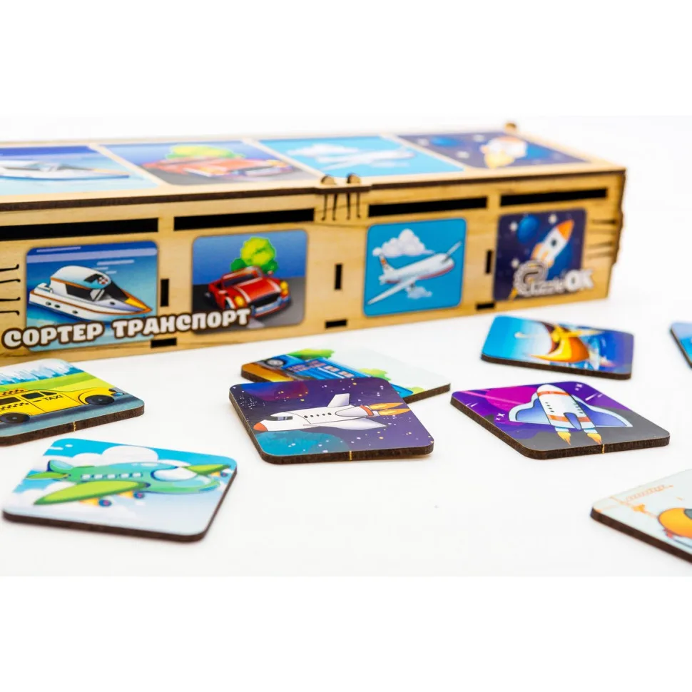 Детский сортер Монтессори PuzzleOK дерево 4 секции цветной