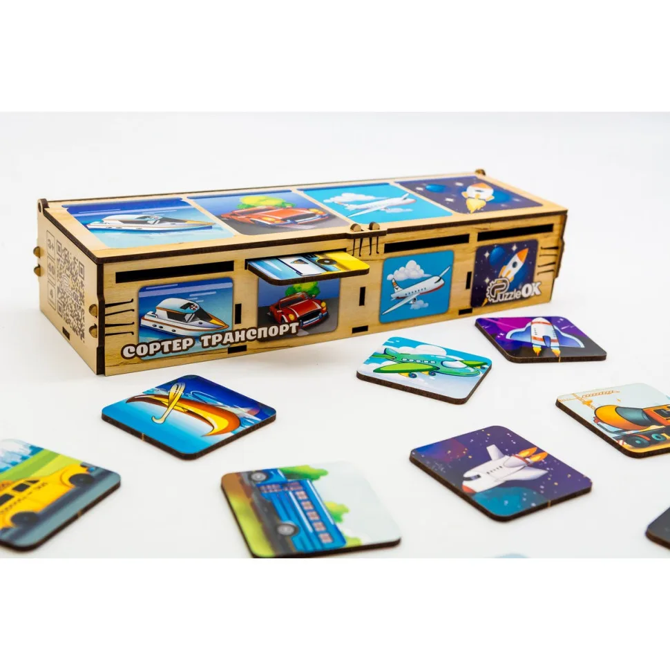 Детский сортер Монтессори PuzzleOK дерево 4 секции цветной