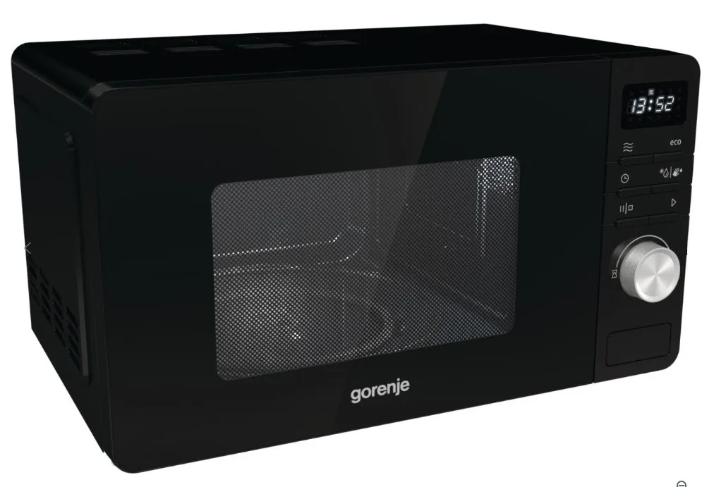 Мікрохвильова піч Gorenje, 20 л, електронне управління, потужність 800 Вт, цифровий дисплей, чорний колір.