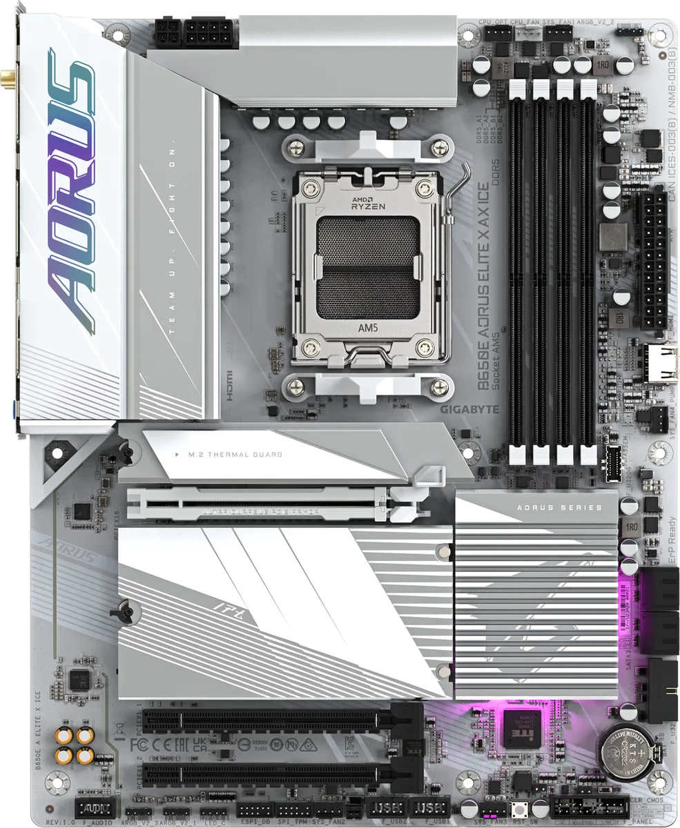 Материнська плата GIGABYTE B650E A ELITE X ICE sAM5 B650 4xDDR5 M.2 HDMI DP Wi-Fi BT mATX білий