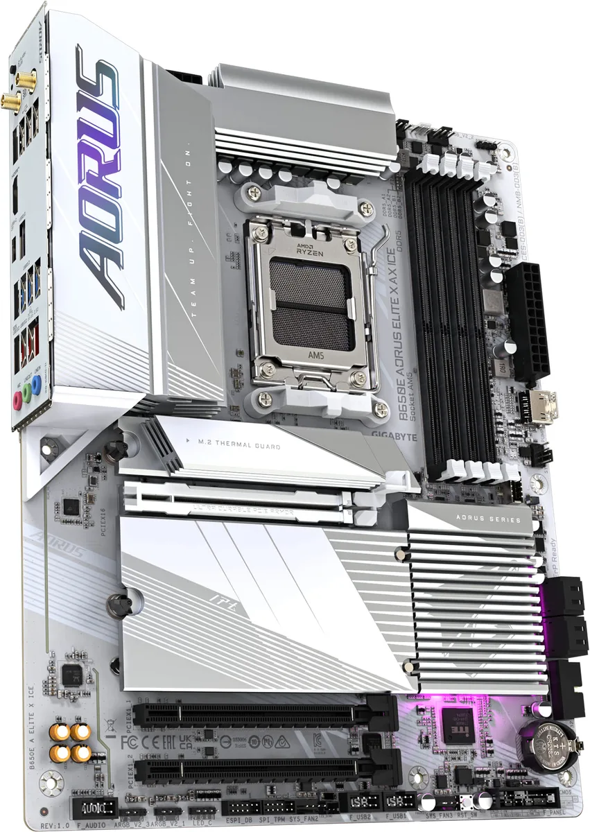 Материнська плата GIGABYTE B650E A ELITE X ICE sAM5 B650 4xDDR5 M.2 HDMI DP Wi-Fi BT mATX білий