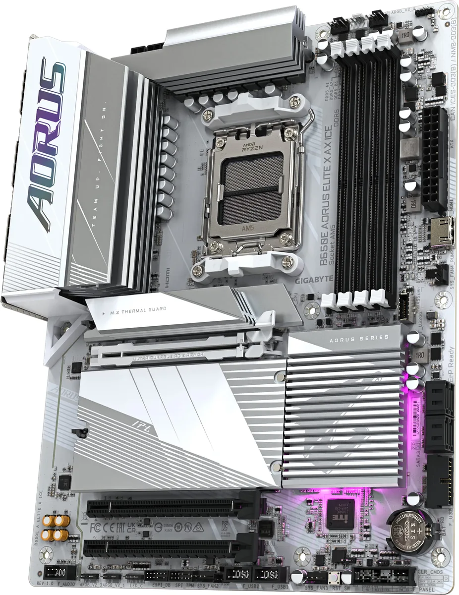 Материнська плата GIGABYTE B650E A ELITE X ICE sAM5 B650 4xDDR5 M.2 HDMI DP Wi-Fi BT mATX білий