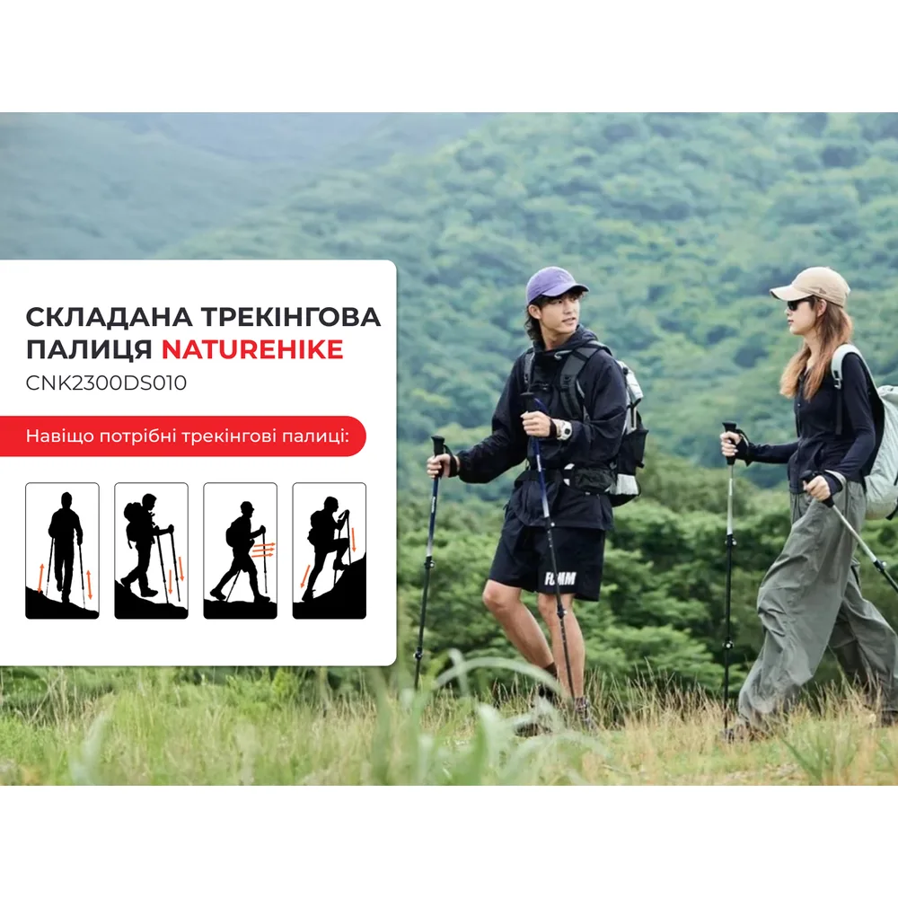 Трекінгова палиця Naturehike карбонова 100 см жовта