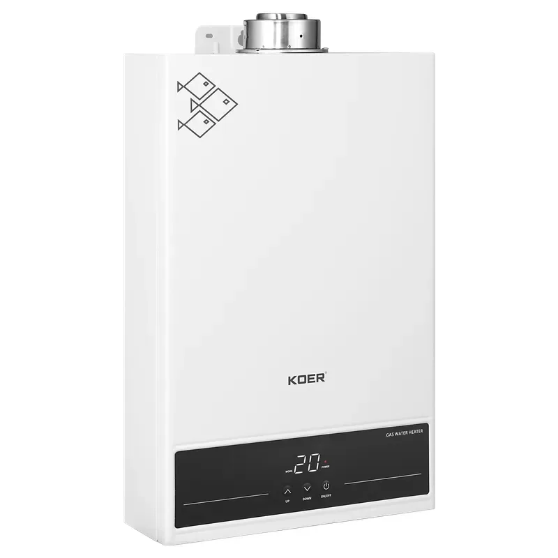 Газова колонка KOER 12 л/хв метал біла настінна з електронним розпалом 550x330x170 мм