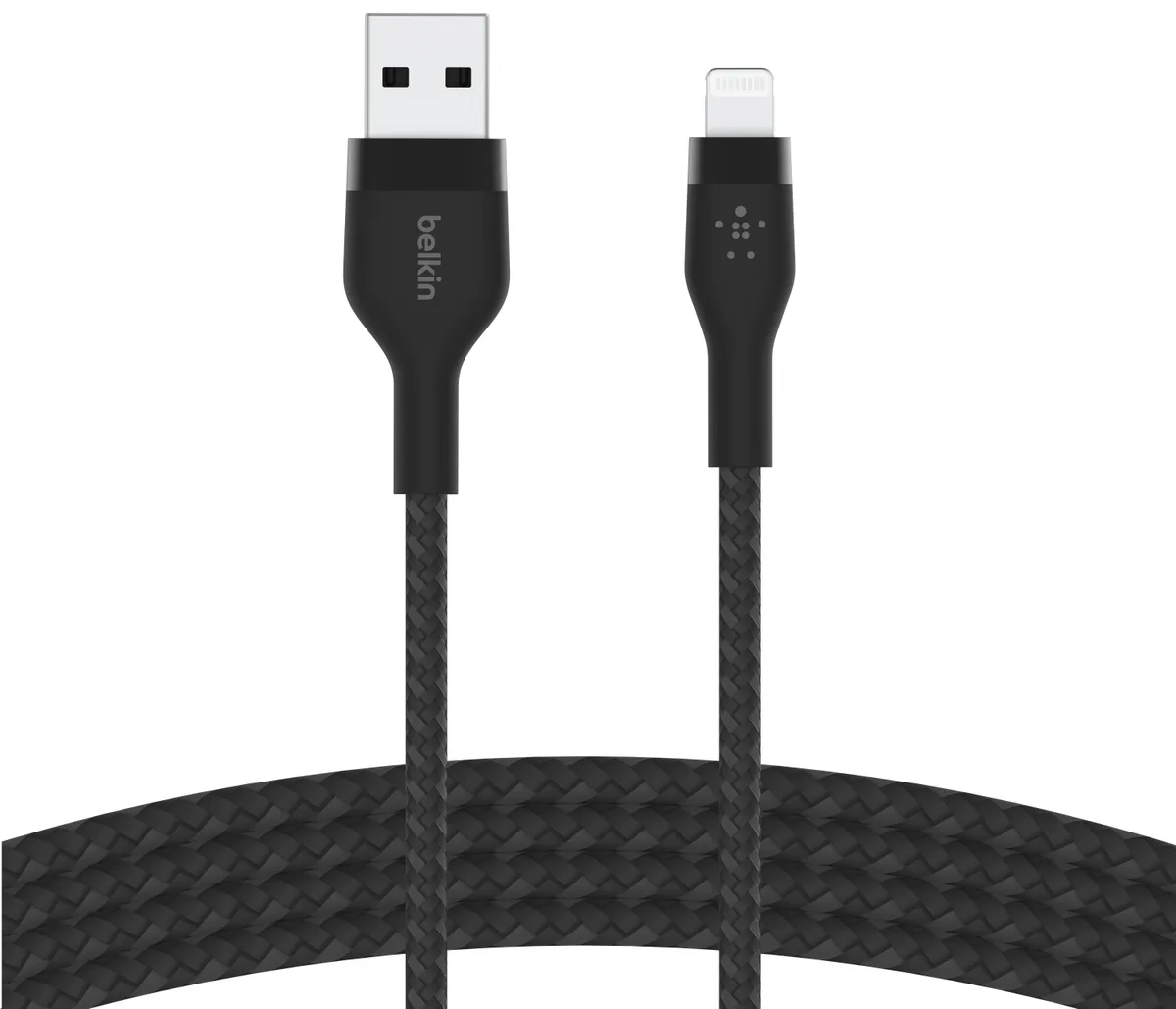 Кабель USB-A > Lightning заряджання/синхронізації Belkin 1м, плетений, силіконовий, з ремінцем на магніті, чорний