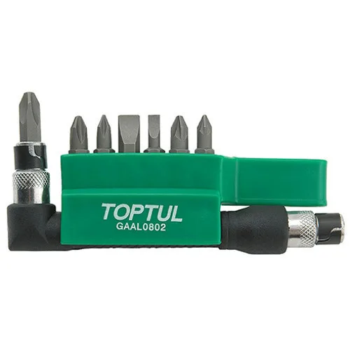 Набір біт і Г-подібний перехідник TOPTUL 1/4" 8од PH1 PH2 PH3 SL0.5x4 SL1.2x7 PZ1 PZ2 сталь