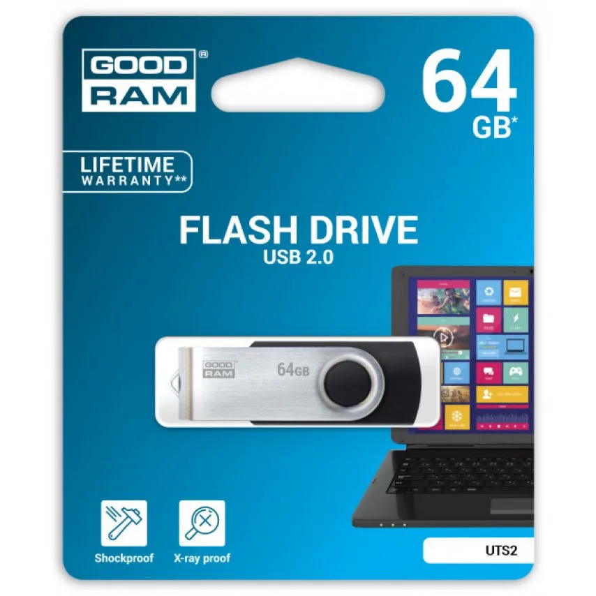 Флеш-пам'ять USB Goodram метал 64Гб чорна з відкидною кришкою