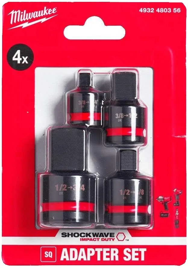 Адаптери Milwaukee для торцевих головок, 4 шт, 1/2"-3/4", 1/2"-3/8", 3/8"-1/2", 3/8"-1/4"