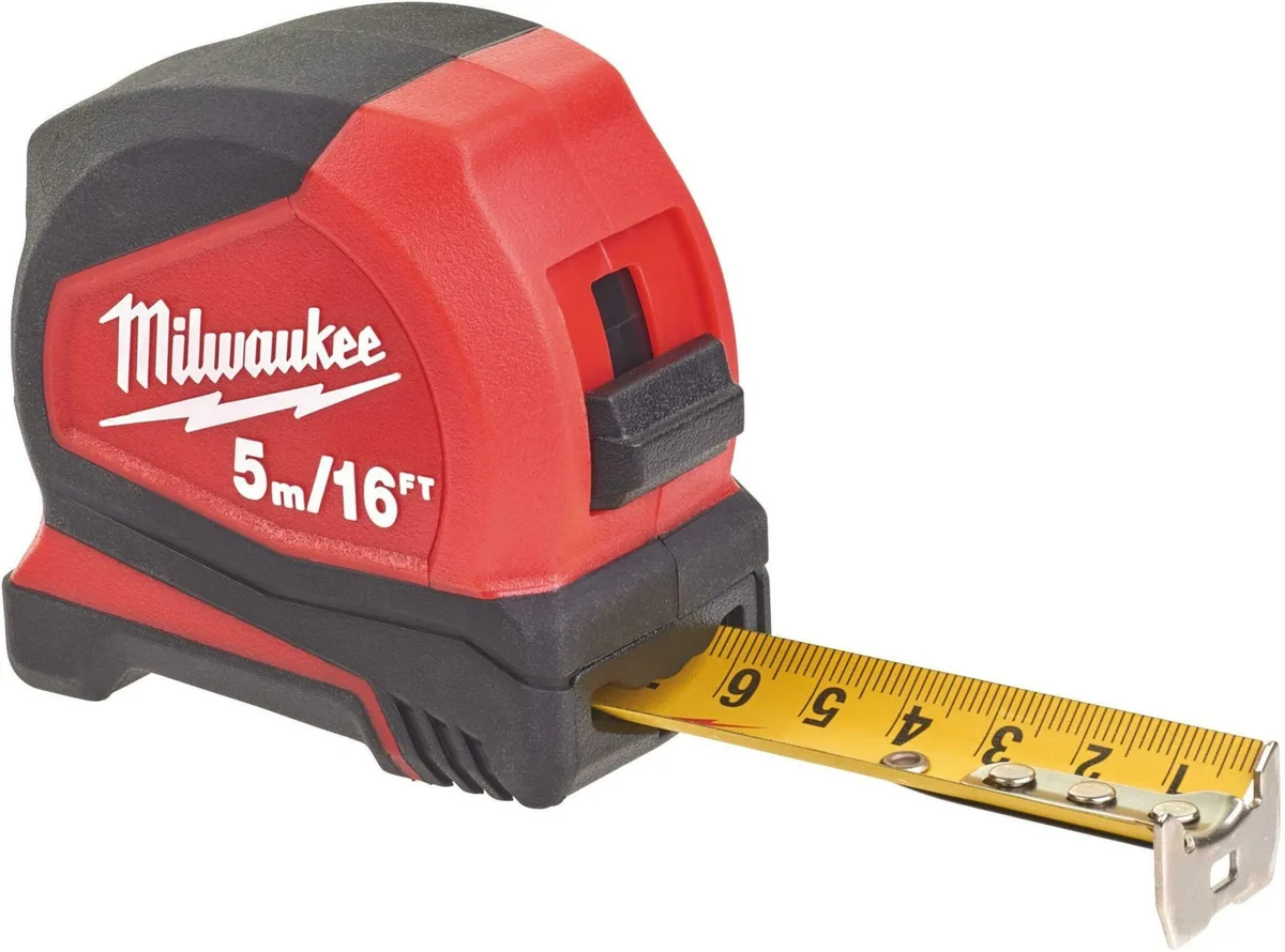 Рулетка Milwaukee Pro Compact, 5м/16фт, 25мм, з механізмом фіксації, АБС-пластик.