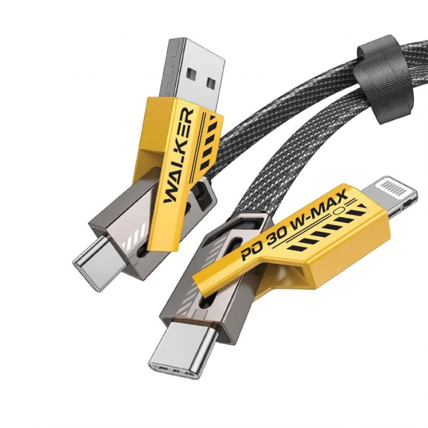 Кабель USB 4в1 WALKER TPE 1,2 м чорний/жовтий 65W трансформер