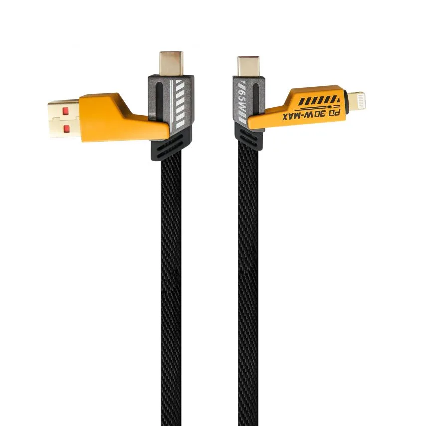 Кабель USB 4в1 WALKER TPE 1,2 м чорний/жовтий 65W трансформер