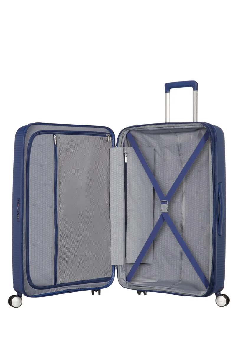Валіза American Tourister, Soundbox, поліпропілен, середня, 67см, 71.5/81л, TSA, 4 колеса, EXP, темно-синій