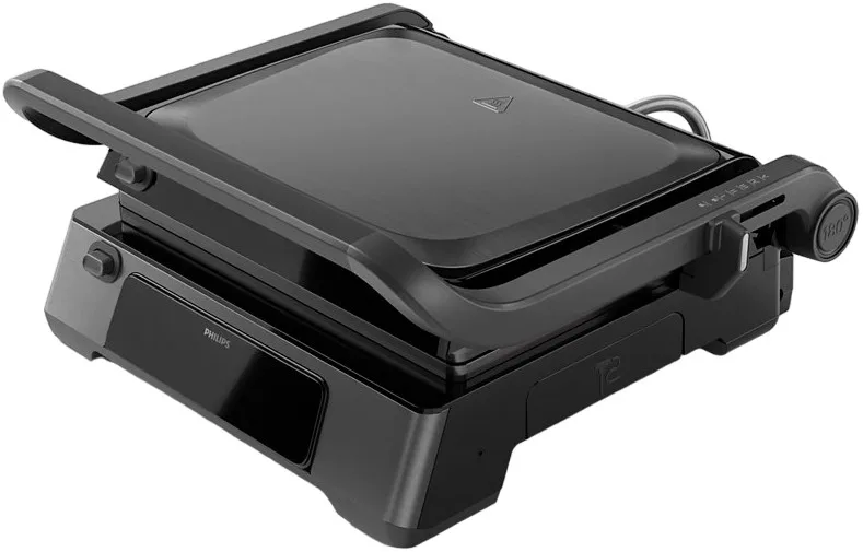 Гриль Philips Series 7000, 2200 Вт, съемные пластины, термометр, открытие на 180°, металлический корпус, черный