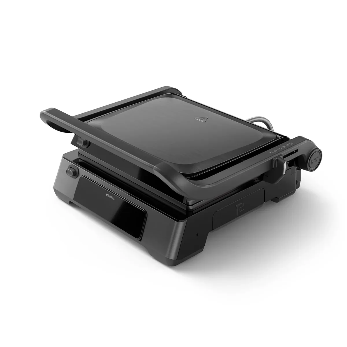 Гриль Philips Series 7000, 2200 Вт, знімні пластини, термометр, відкриття на 180°, металевий корпус, чорний.
